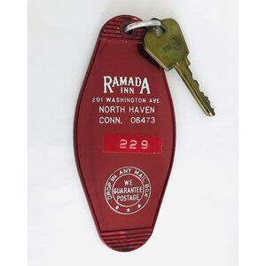 Large Vintage Ramada Inn North Haven CT Hotel Key & Fob #229 Original USA Red
